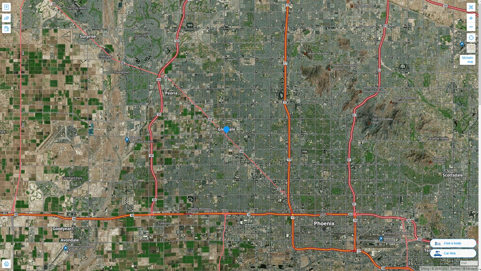 Glendale Arizona Highway and Road Map with Satellite View